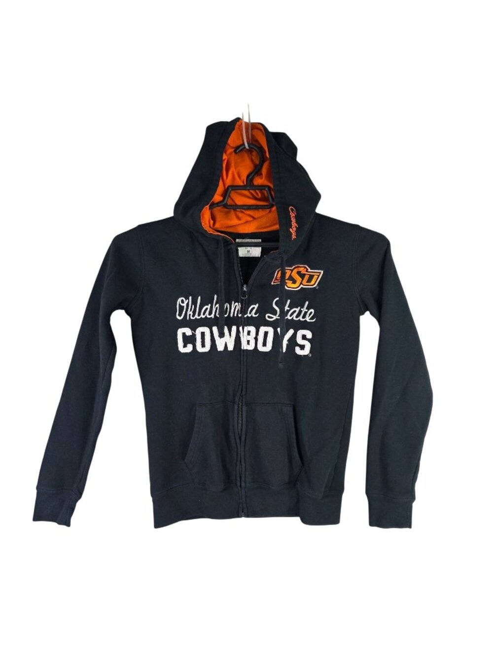 Women J America Black Orange Oklahoma State Cowboys Full Zip Hoodie Sweatshirt M